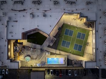 Tennis court is lit up at night